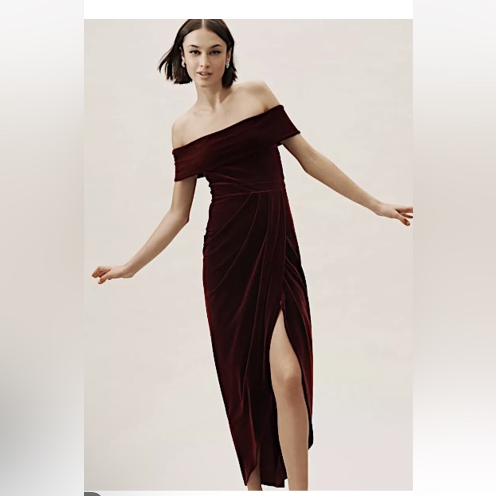 BHLDN Deep Red Off-Shoulder Maxi Dress